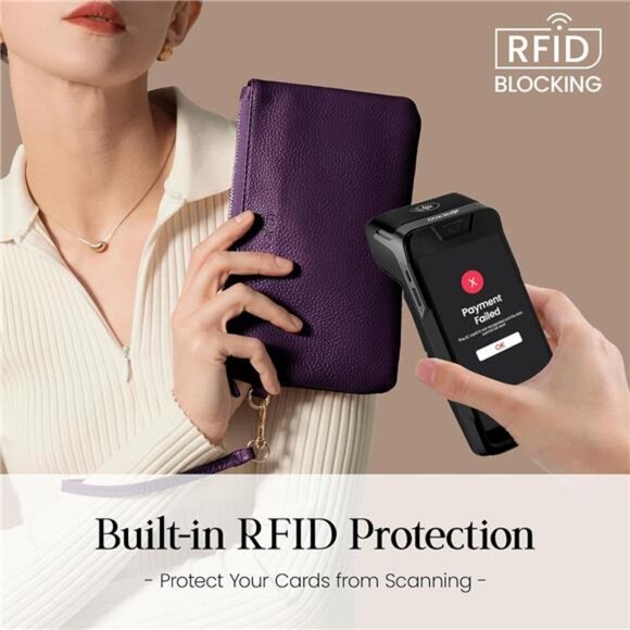 Women's Genuine Italian Leather Wristlet Clutch Wallet Purse, Gold Zipper - Picture 2 of 6